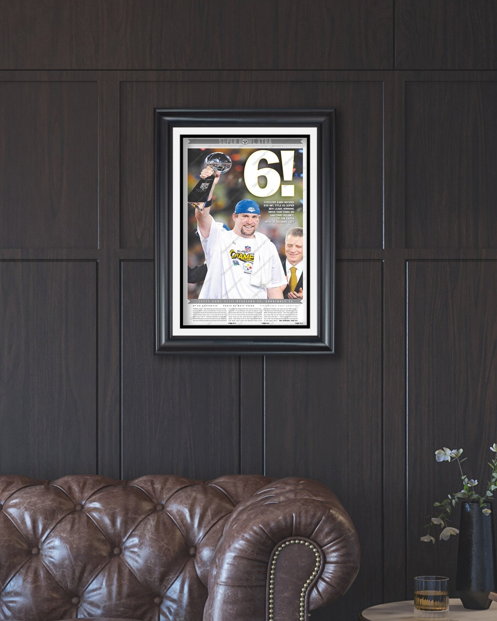 2009 Pittsburgh Steelers “6” Super Bowl Champions Framed Front Page Newspaper Print - TitleGameFrames.com
