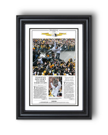 2009 Pittsburgh Steelers Parade Super Bowl Champions Framed Front Page Newspaper Print - Title Game Frames
