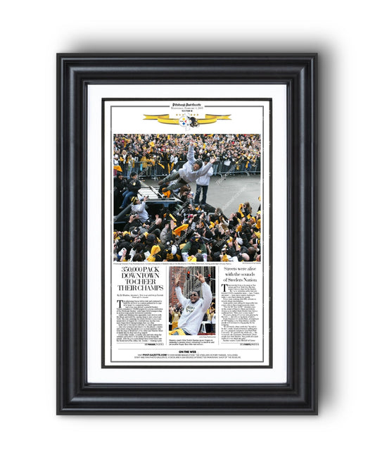 2009 Pittsburgh Steelers Parade Super Bowl Champions Framed Front Page Newspaper Print - Title Game Frames