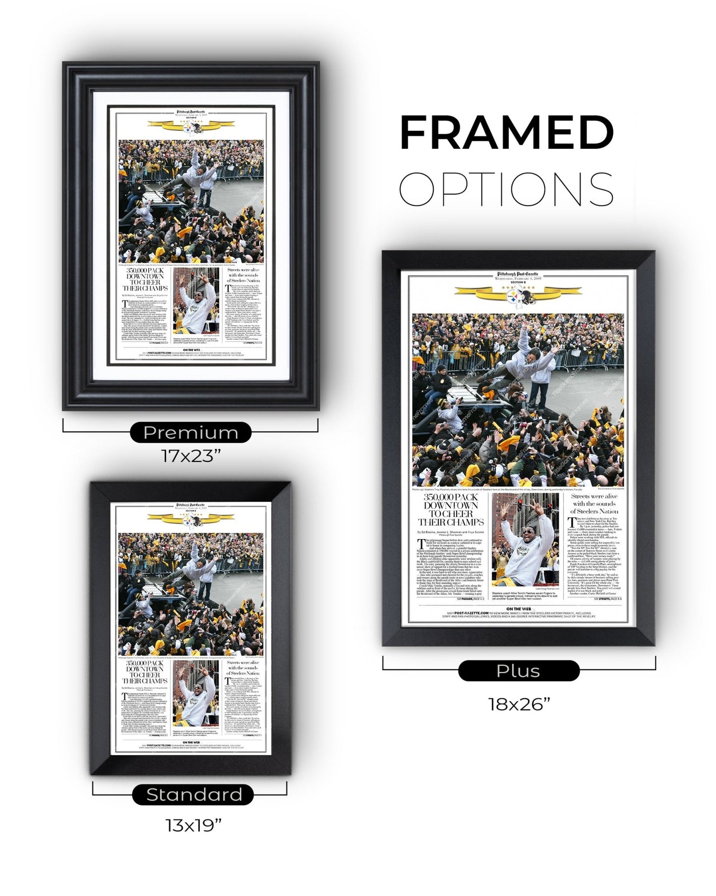 2009 Pittsburgh Steelers Parade Super Bowl Champions Framed Front Page Newspaper Print - Title Game Frames