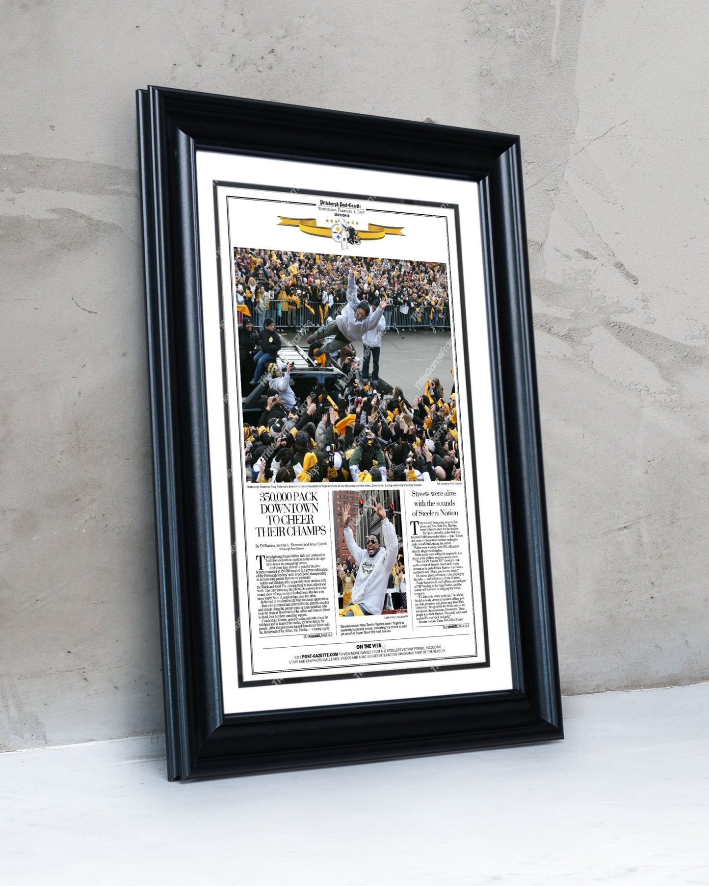 2009 Pittsburgh Steelers Parade Super Bowl Champions Framed Front Page Newspaper Print - Title Game Frames