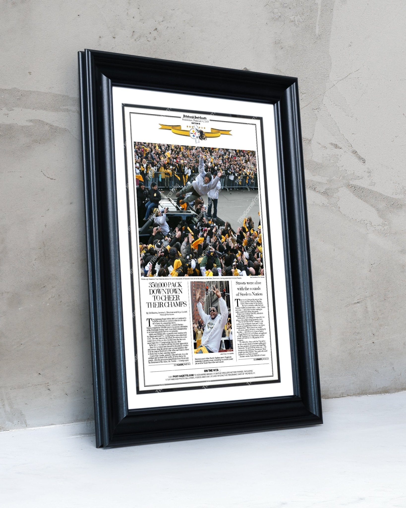 2009 Pittsburgh Steelers Parade Super Bowl Champions Framed Front Page Newspaper Print - Title Game Frames
