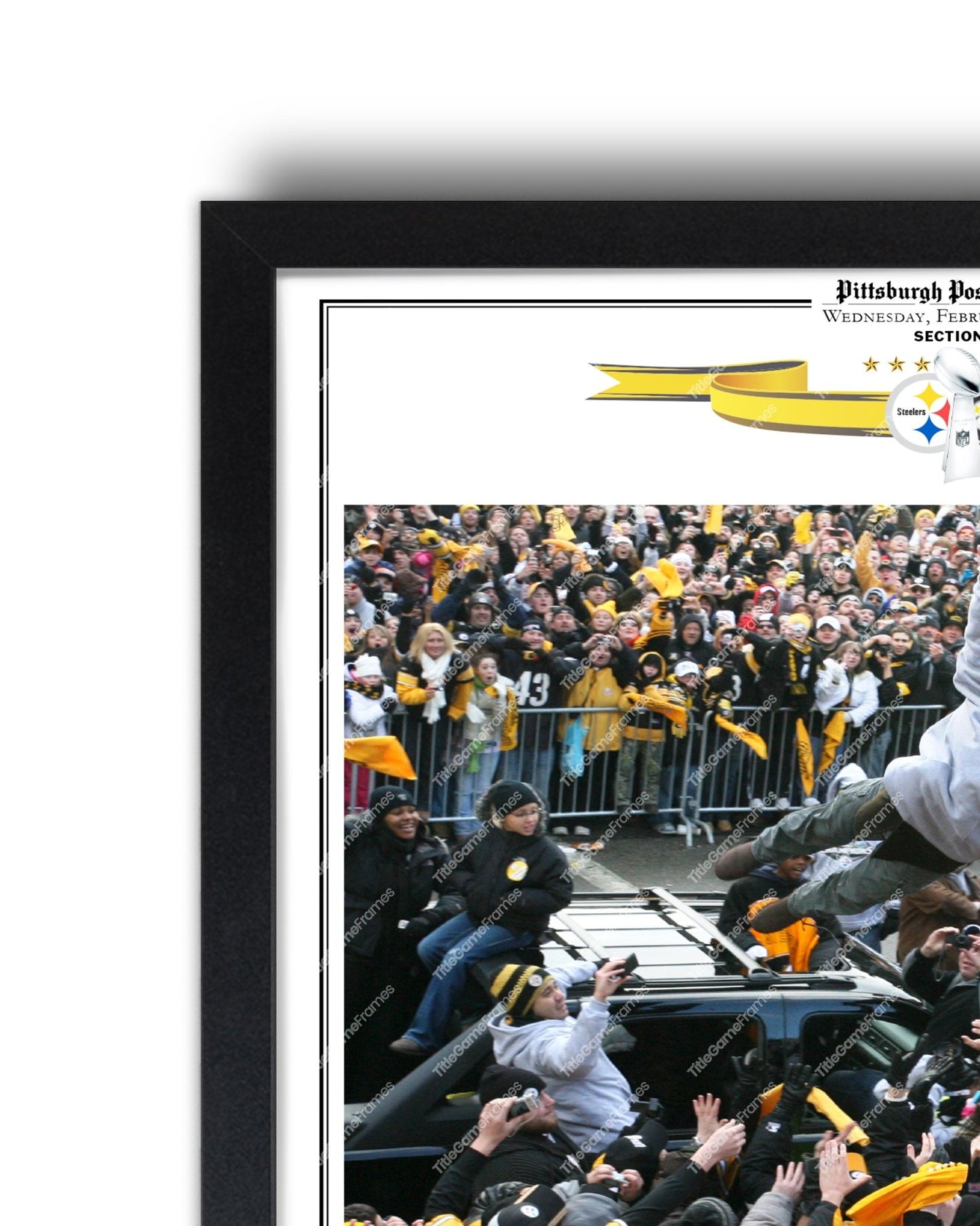 2009 Pittsburgh Steelers Parade Super Bowl Champions Framed Front Page Newspaper Print - Title Game Frames