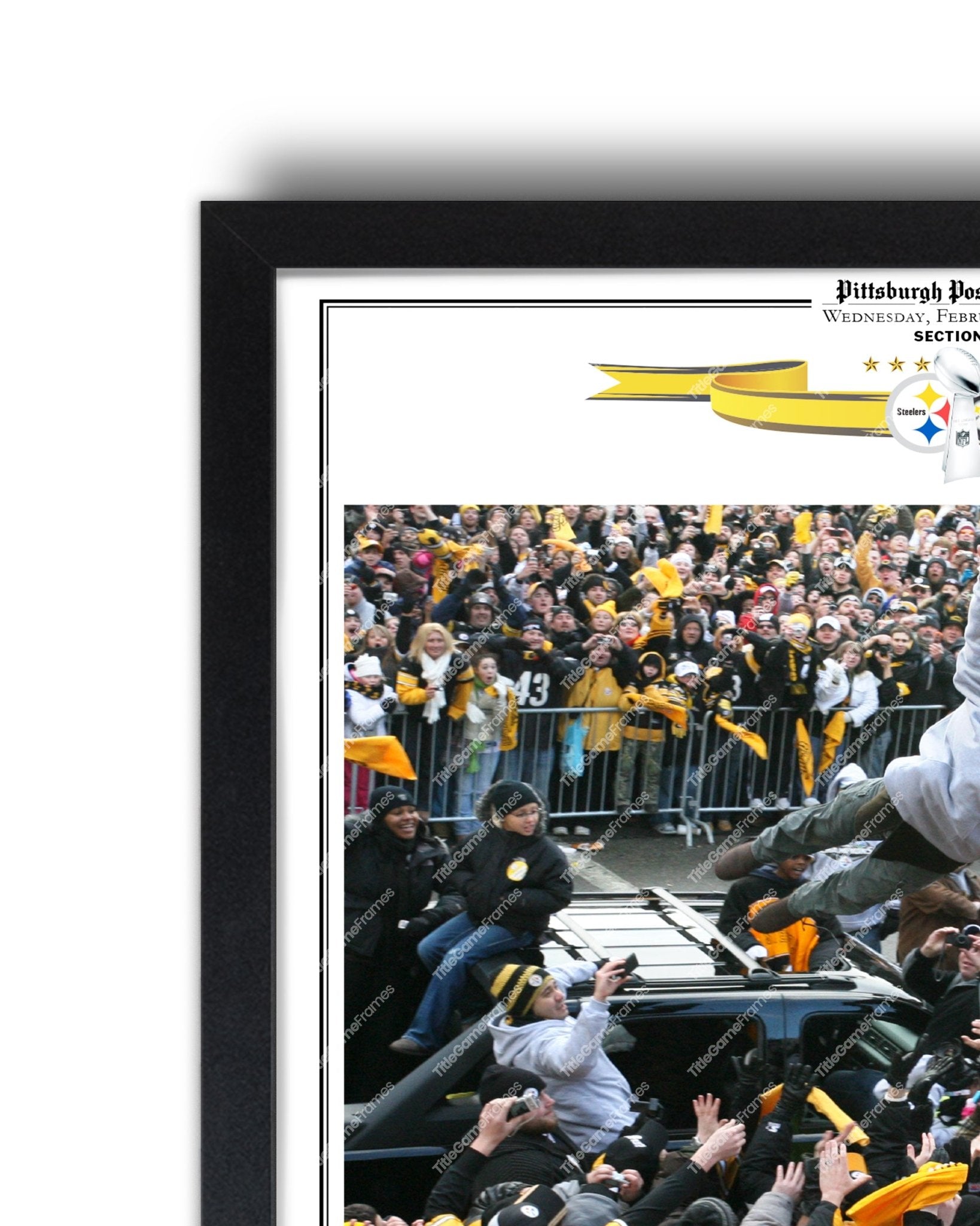 2009 Pittsburgh Steelers Parade Super Bowl Champions Framed Front Page Newspaper Print - Title Game Frames
