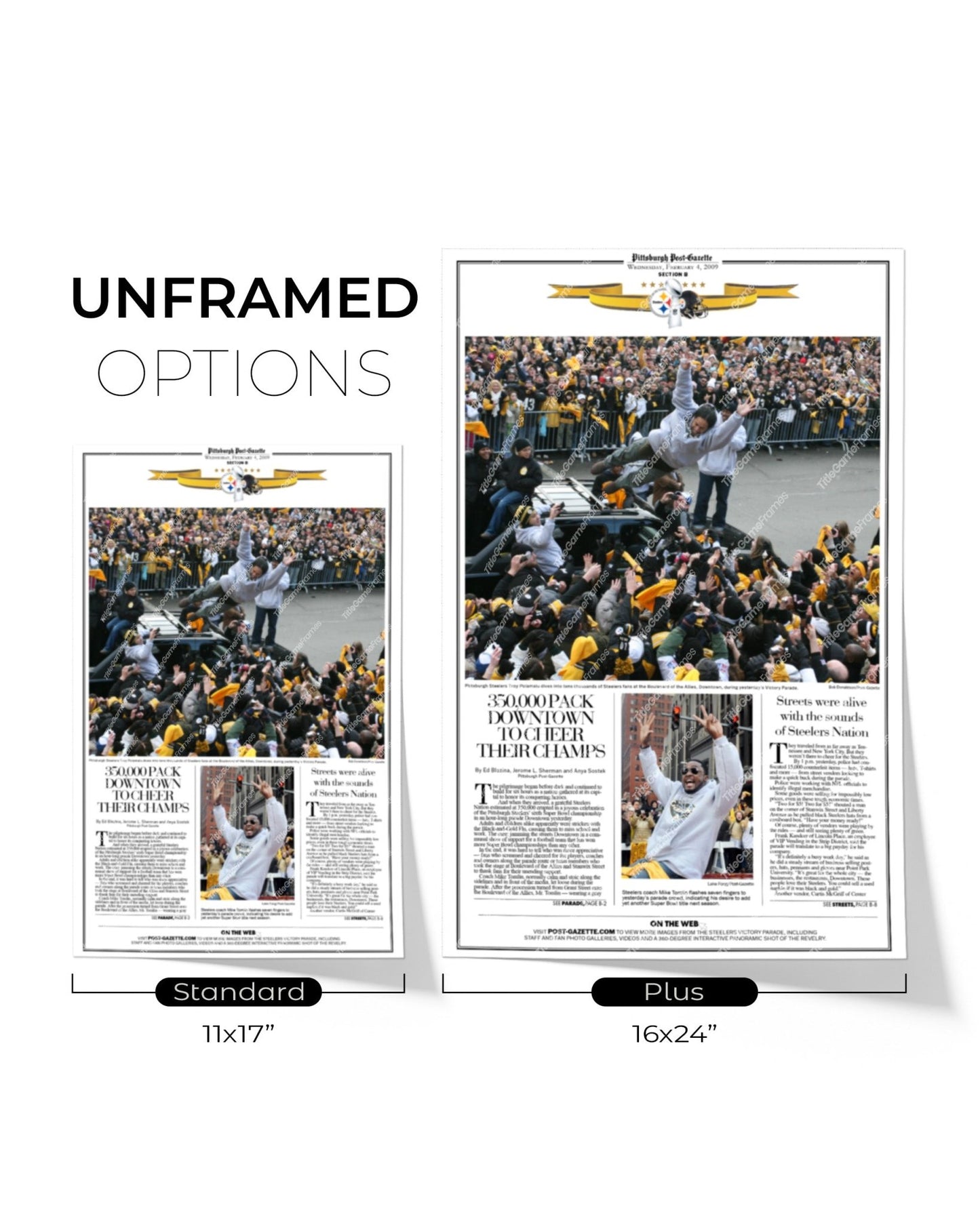 2009 Pittsburgh Steelers Parade Super Bowl Champions Framed Front Page Newspaper Print - Title Game Frames