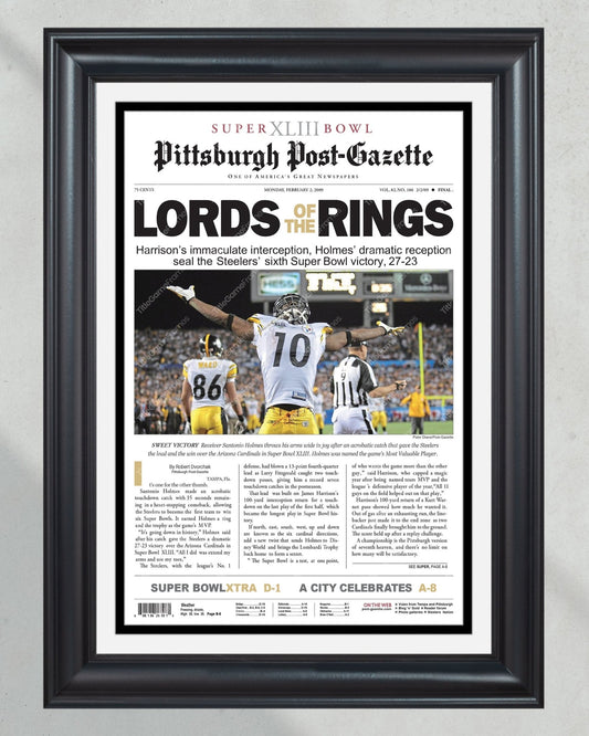 2009 Pittsburgh Steelers Superbowl XLIII Framed Front Page Newspaper Front Page Print - TitleGameFrames.com