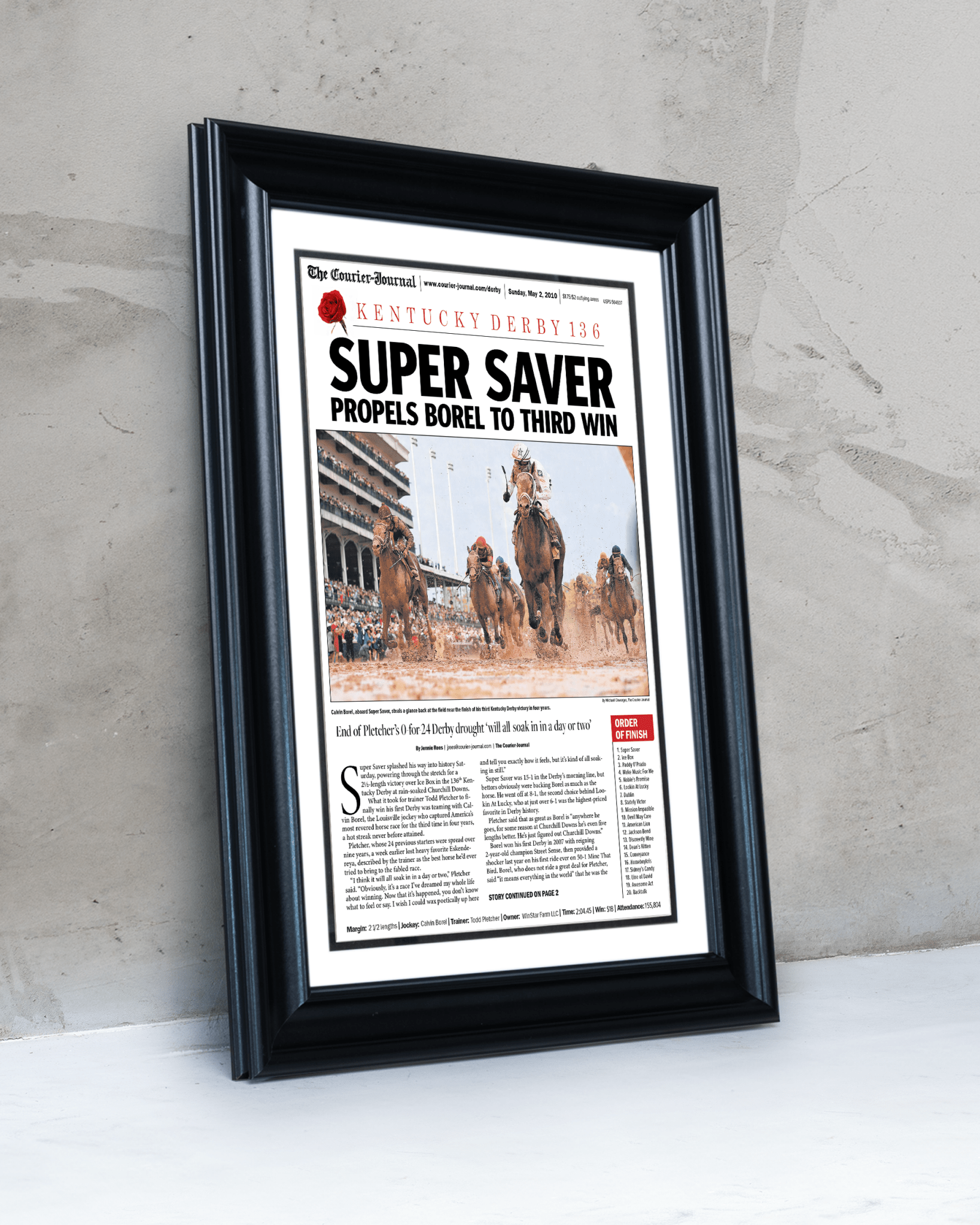 2010 Kentucky Derby "SUPER SAVER" Borel's 3rd Win Framed Front Page Newspaper - TitleGameFrames.com