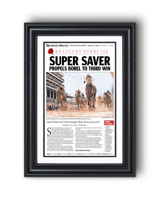 2010 Kentucky Derby "SUPER SAVER" Borel's 3rd Win Framed Front Page Newspaper - TitleGameFrames.com