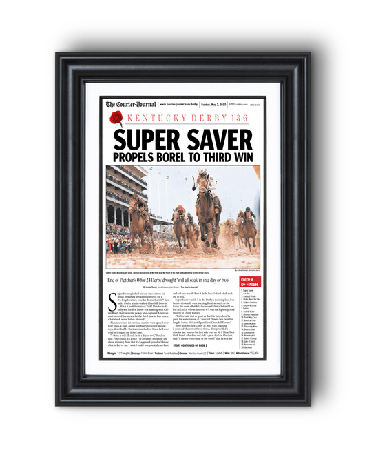 2010 Kentucky Derby "SUPER SAVER" Borel's 3rd Win Framed Front Page Newspaper - TitleGameFrames.com