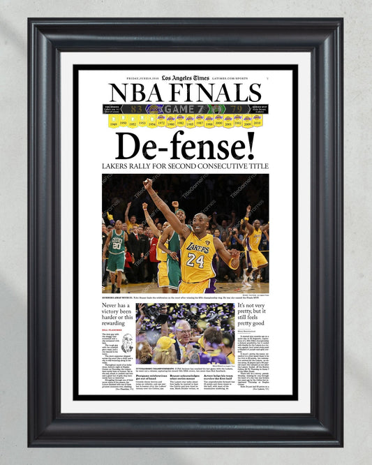 2010 Los Angeles LA Lakers NBA Championship Framed Print LA Times Newspaper Front Cover Kobe Bryant Staples Center - TitleGameFrames.com