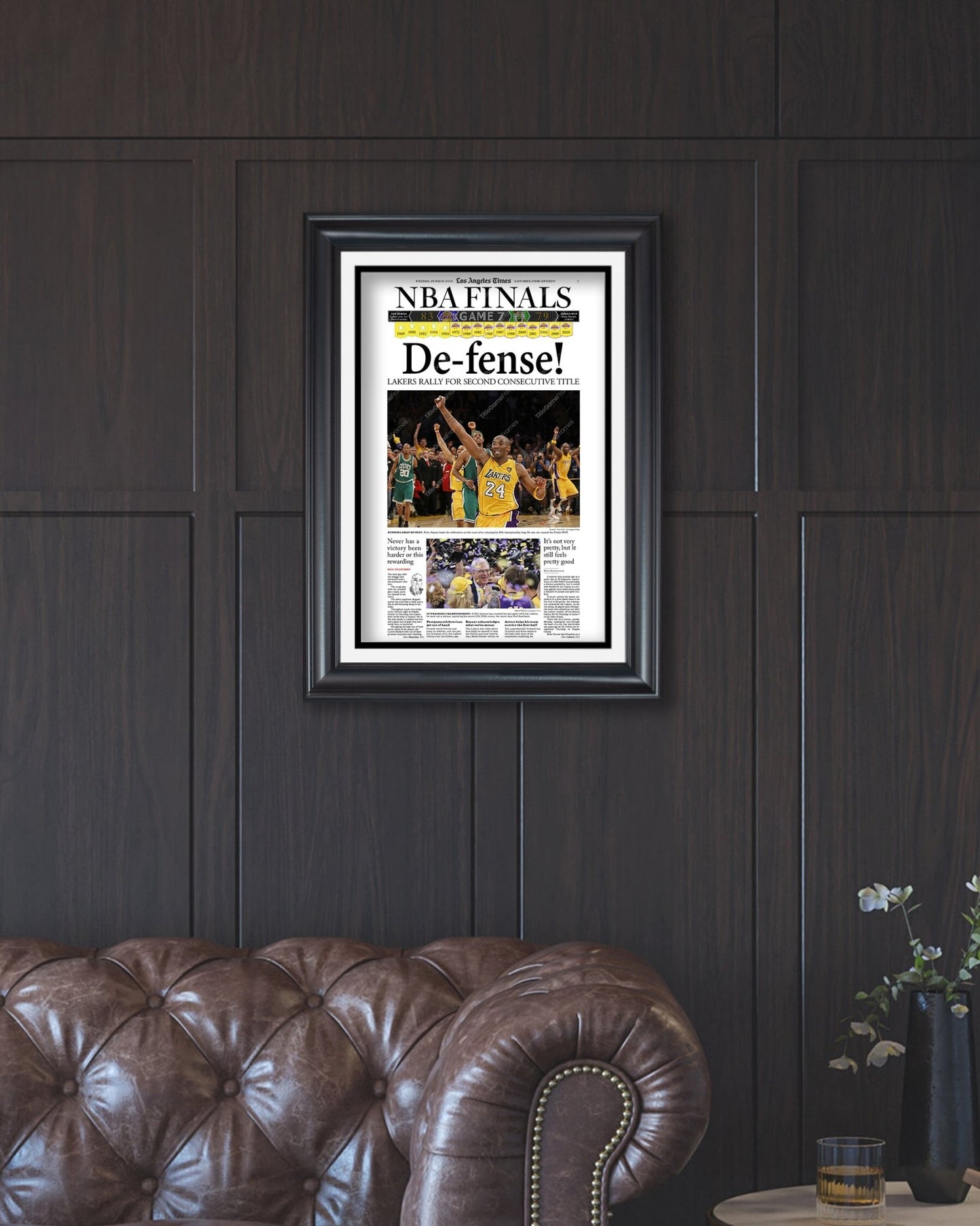 2010 Los Angeles LA Lakers NBA Championship Framed Print LA Times Newspaper Front Cover Kobe Bryant Staples Center - TitleGameFrames.com