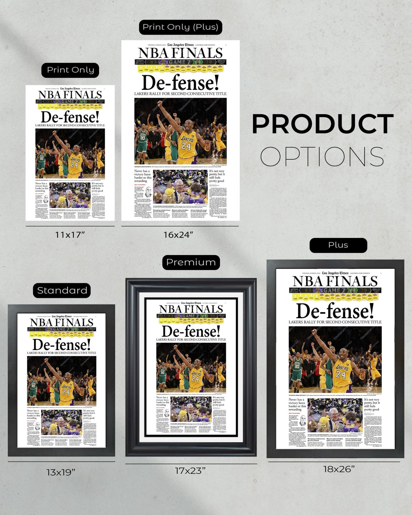 2010 Los Angeles LA Lakers NBA Championship Framed Print LA Times Newspaper Front Cover Kobe Bryant Staples Center - TitleGameFrames.com