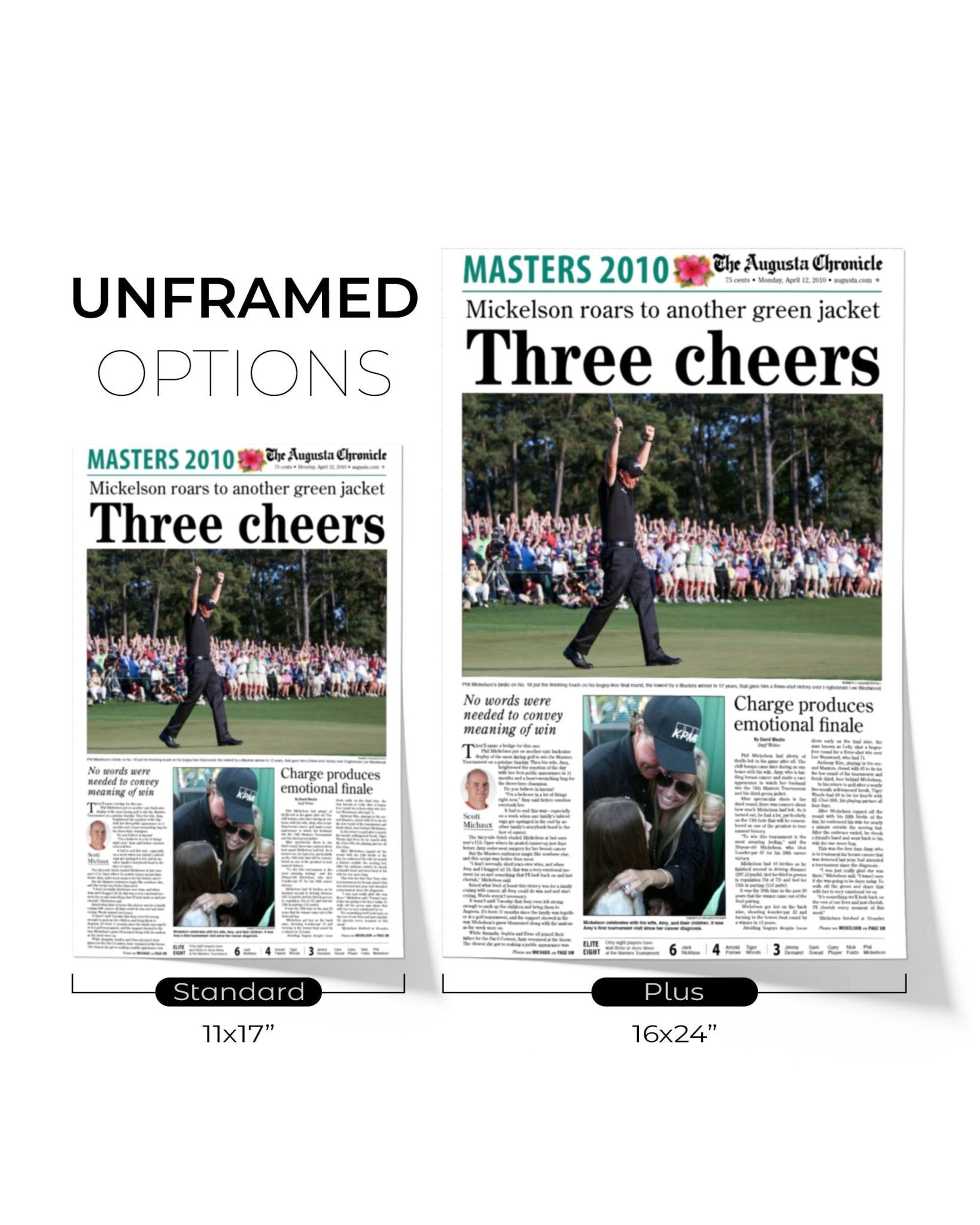 2010 Phil Mickelson Masters Champion 'Three cheers' Framed Newspaper - TitleGameFrames.com