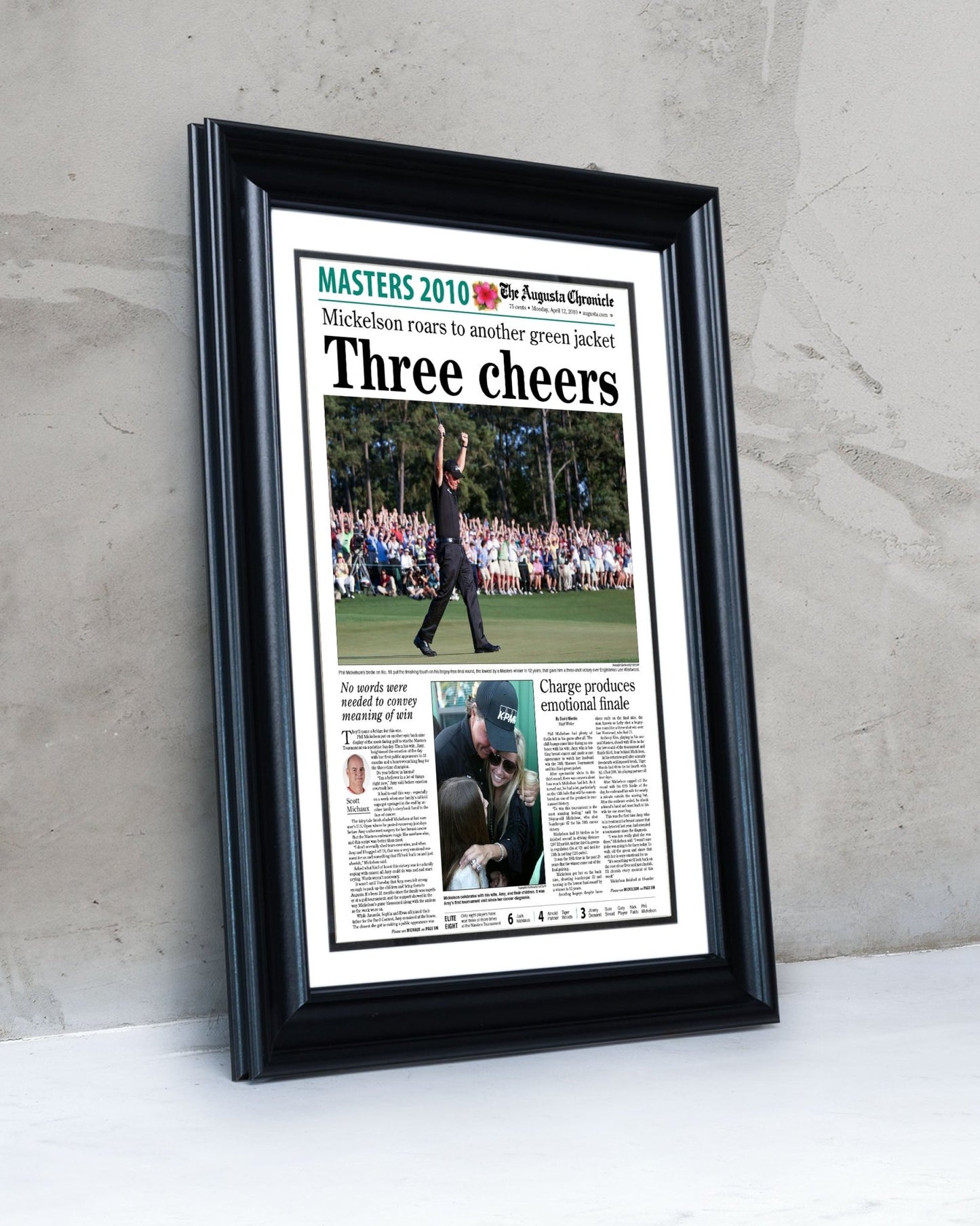 2010 Phil Mickelson Masters Champion 'Three cheers' Framed Newspaper - TitleGameFrames.com