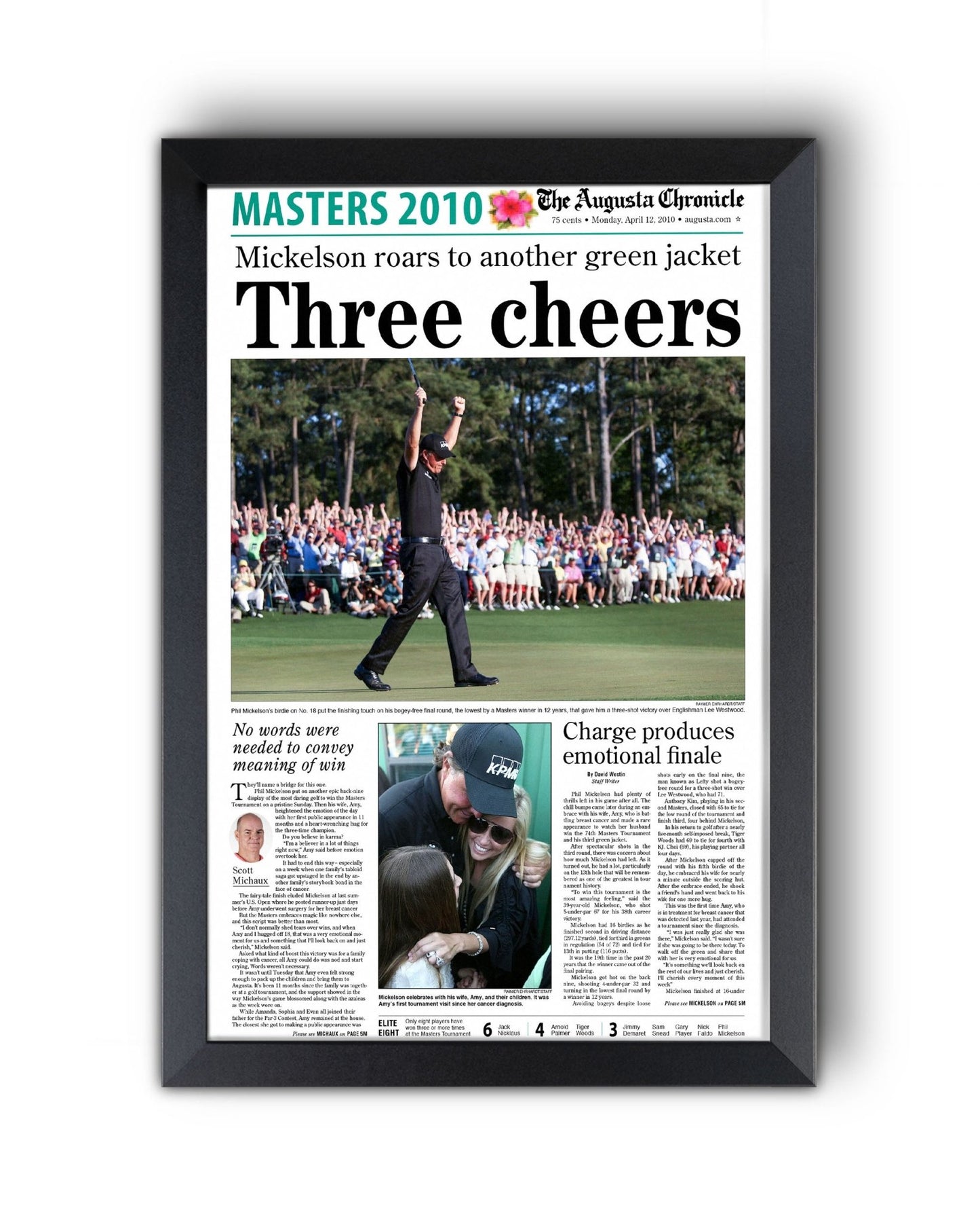2010 Phil Mickelson Masters Champion 'Three cheers' Framed Newspaper - TitleGameFrames.com