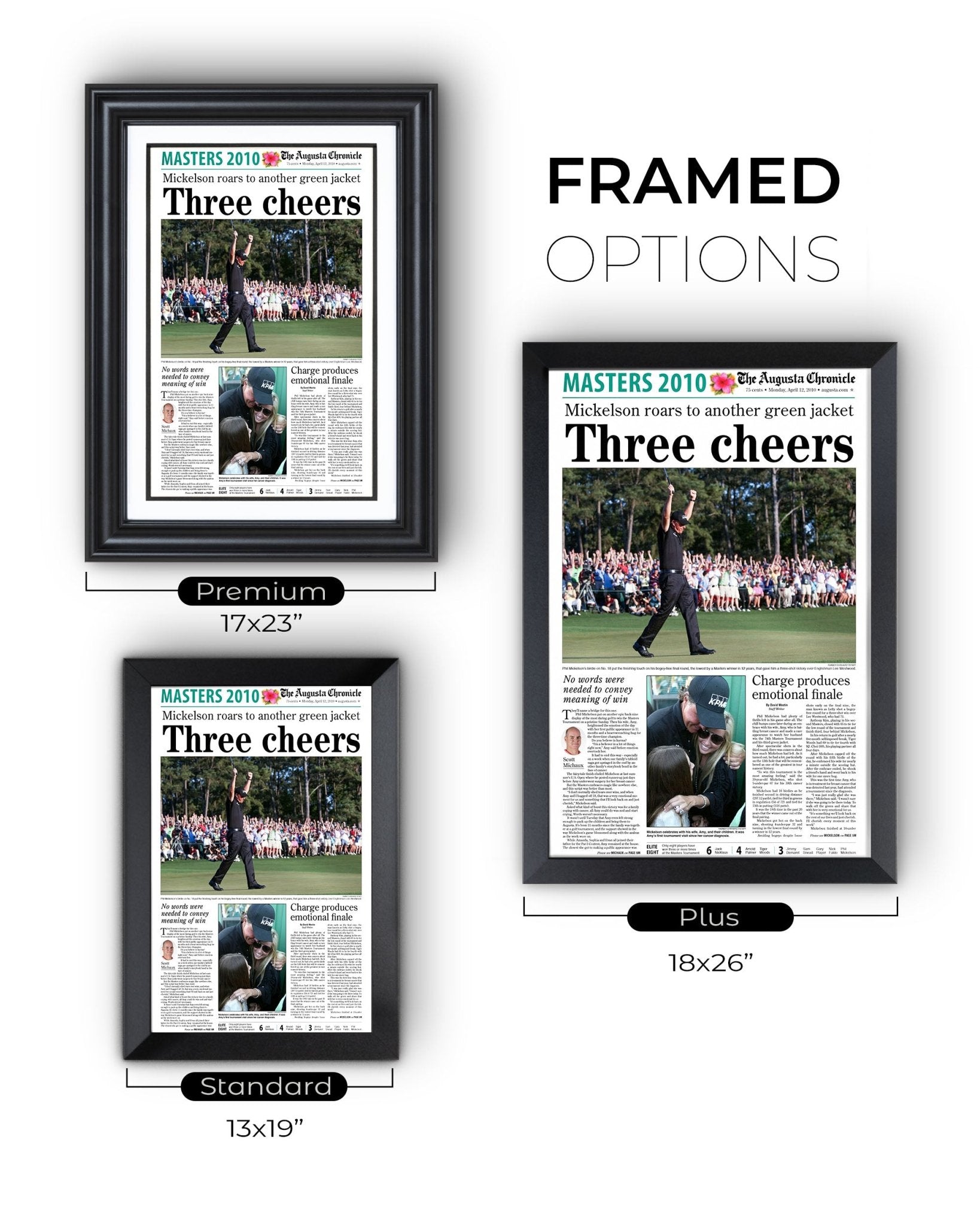 2010 Phil Mickelson Masters Champion 'Three cheers' Framed Newspaper - TitleGameFrames.com