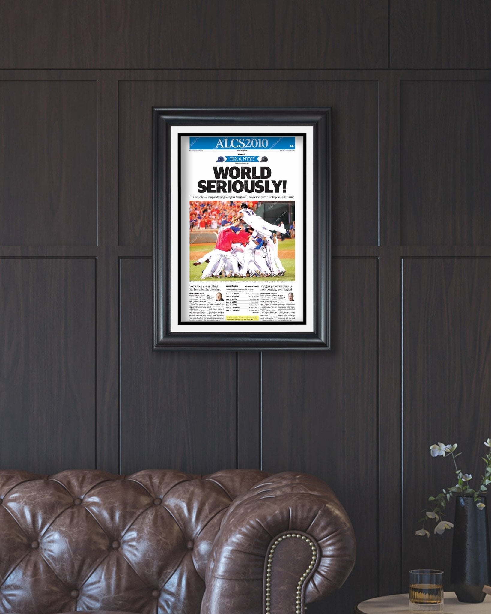 2010 Texas Rangers ALCS Champions Framed Front Page Newspaper Print - TitleGameFrames.com