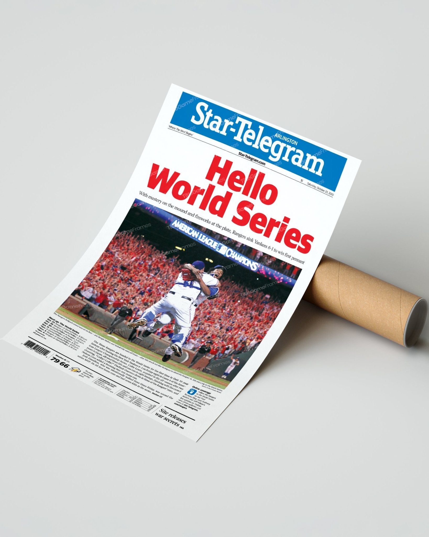 2010 Texas Rangers ALCS Champions Framed Front Page Newspaper Print - TitleGameFrames.com