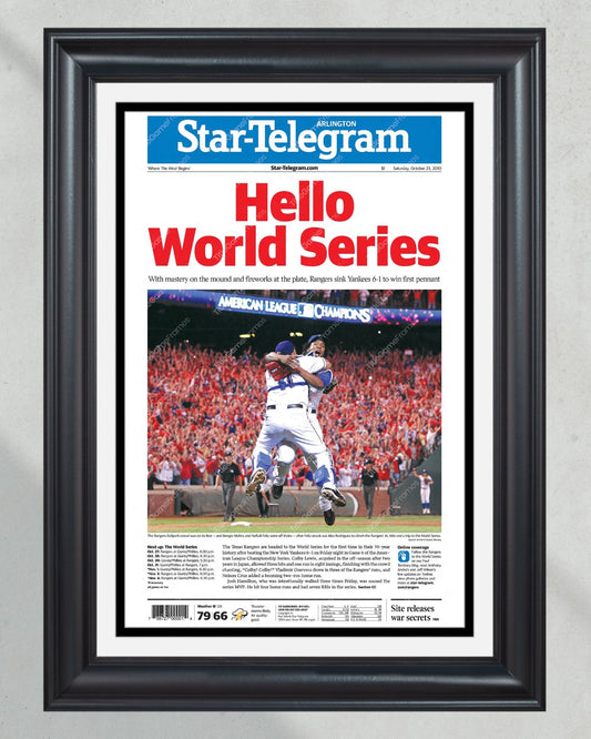 2010 Texas Rangers ALCS Champions Framed Front Page Newspaper Print - TitleGameFrames.com