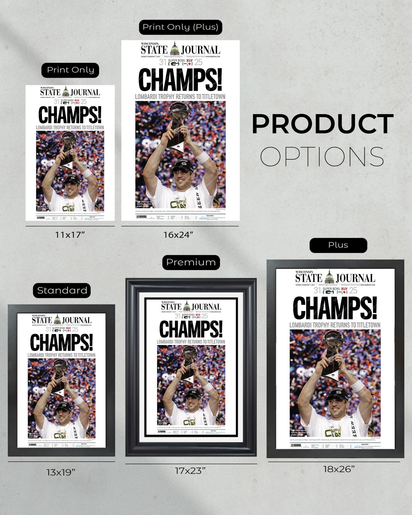 2011 Aaron Rogers Green Bay Packers Super Bowl Champions Framed Front Page Newspaper Print - TitleGameFrames.com