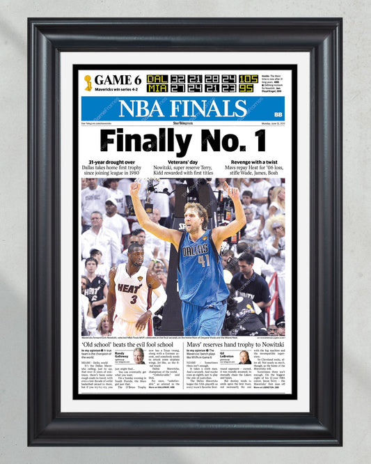 2011 Dallas Mavericks "Finally No. 1" NBA Finals Champions Framed Newspaper - Dirk Nowitzki MVP - Title Game Frames