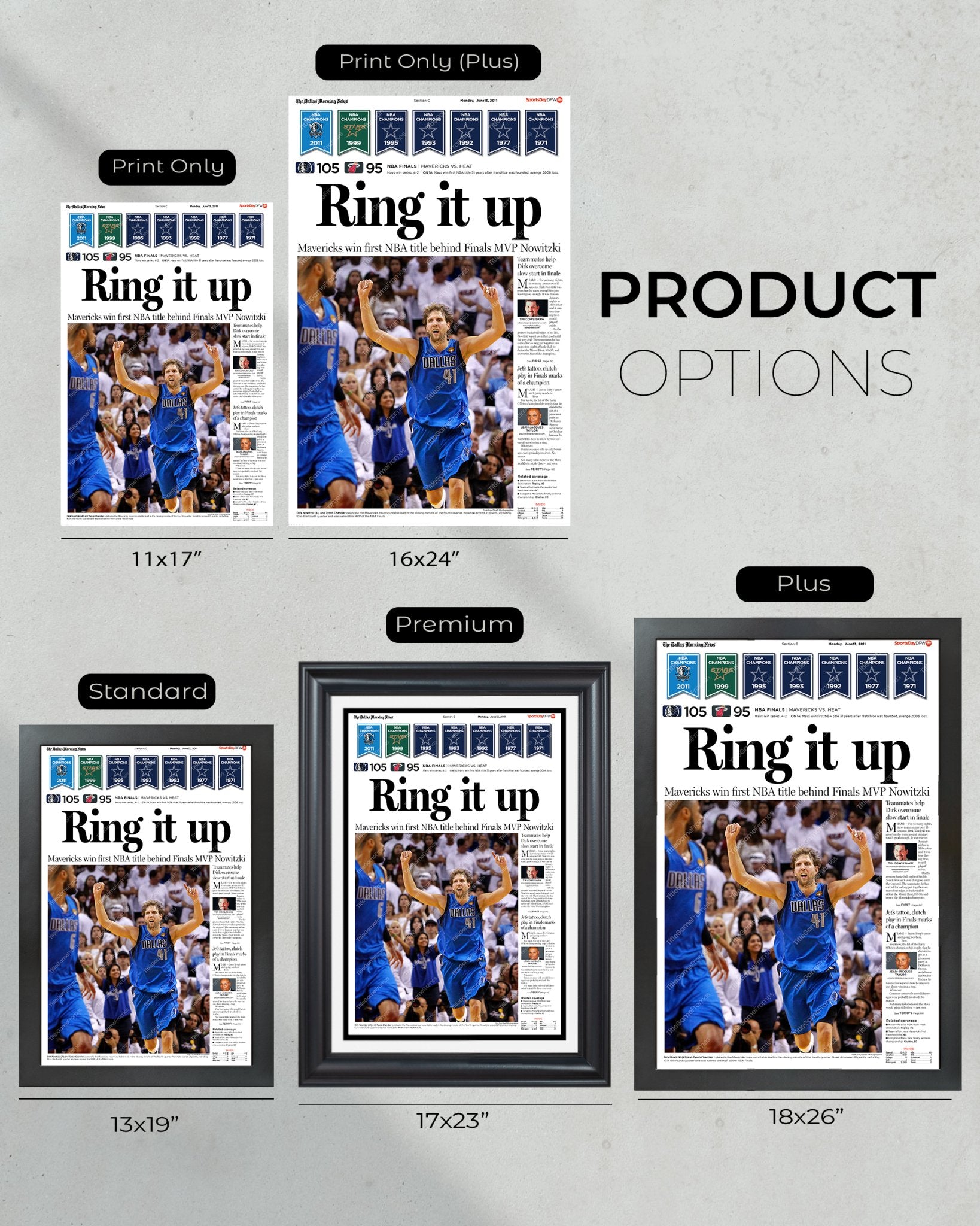 2011 Dallas Mavericks NBA Champions 'Ring it up' Framed Front Page New ...