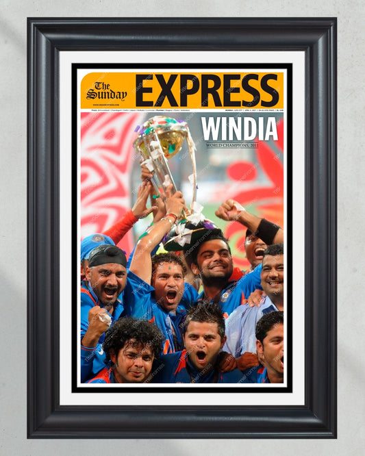 2011 India World Cup Cricket Champs 'WINDIA' Framed Front Page Newspaper - TitleGameFrames.com