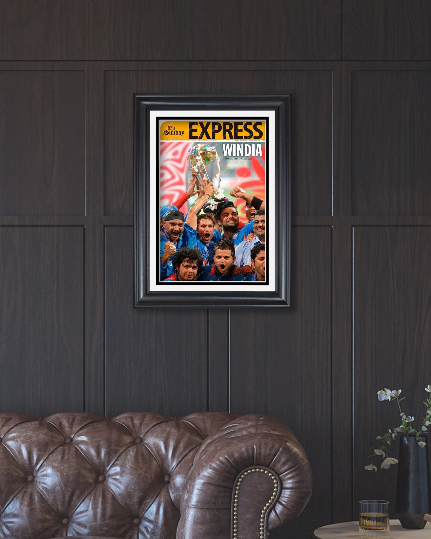 2011 India World Cup Cricket Champs 'WINDIA' Framed Front Page Newspaper - TitleGameFrames.com
