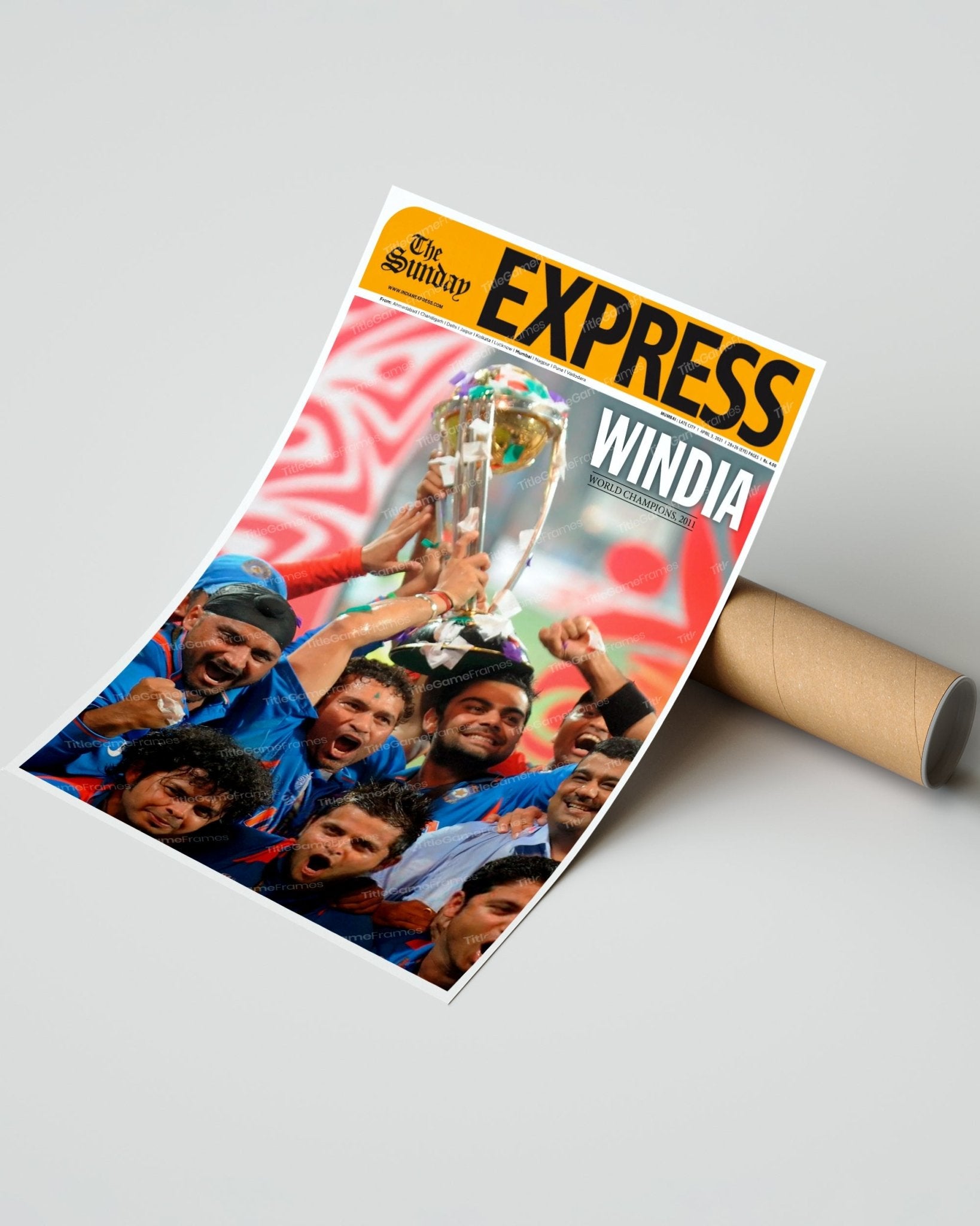 2011 India World Cup Cricket Champs 'WINDIA' Framed Front Page Newspaper - TitleGameFrames.com