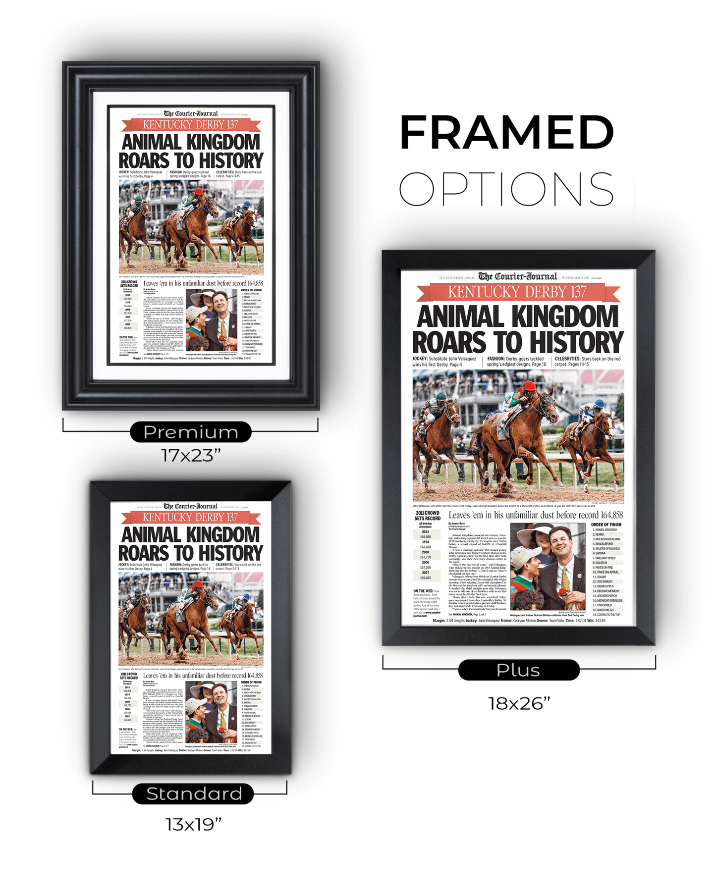 2011 Kentucky Derby "Animal Kingdom Roars to Victory!" Framed Front Page Newspaper - TitleGameFrames.com