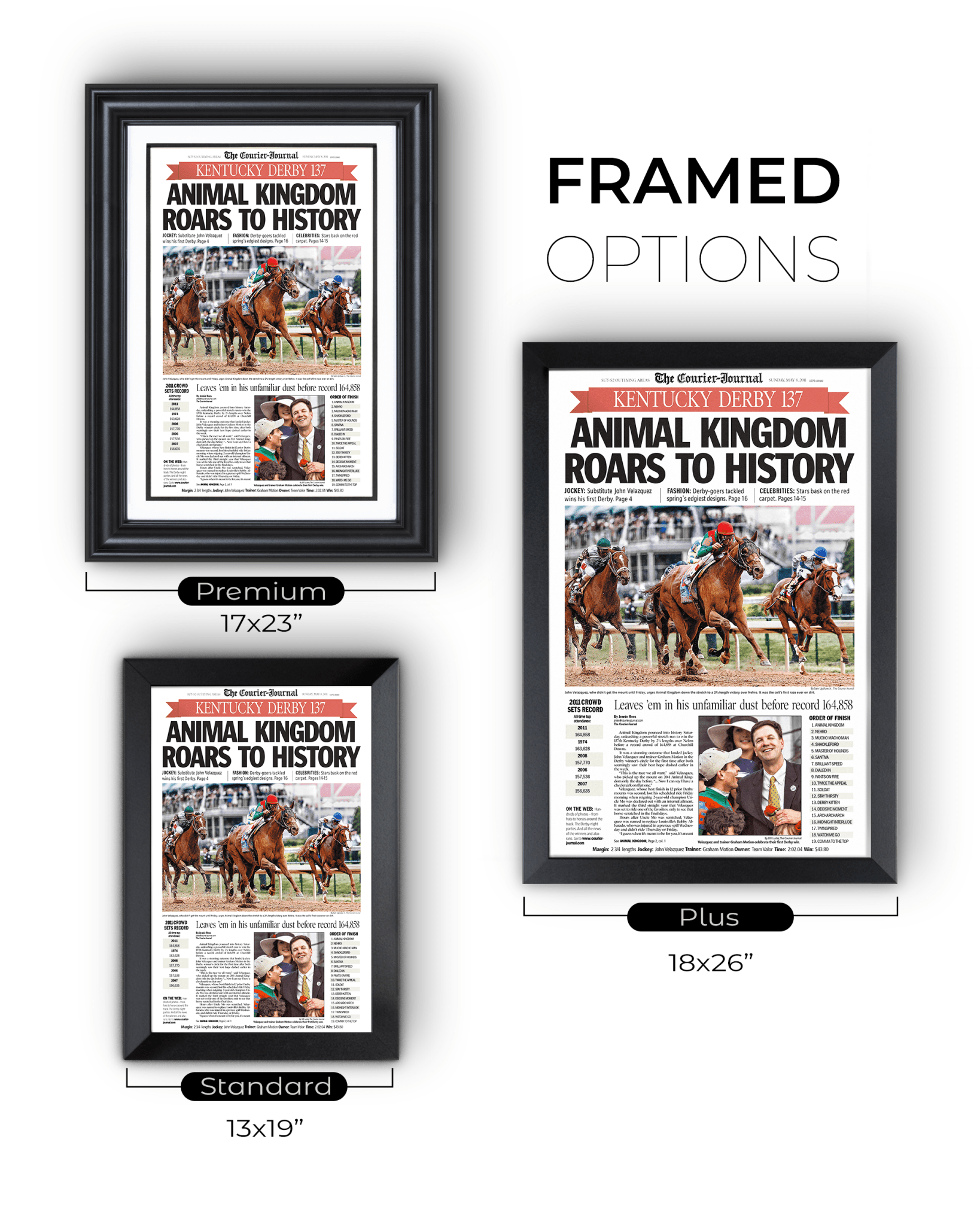 2011 Kentucky Derby "Animal Kingdom Roars to Victory!" Framed Front Page Newspaper - TitleGameFrames.com