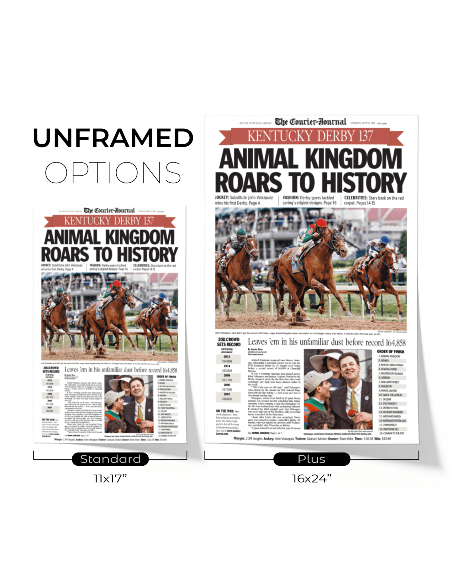 2011 Kentucky Derby "Animal Kingdom Roars to Victory!" Framed Front Page Newspaper - TitleGameFrames.com