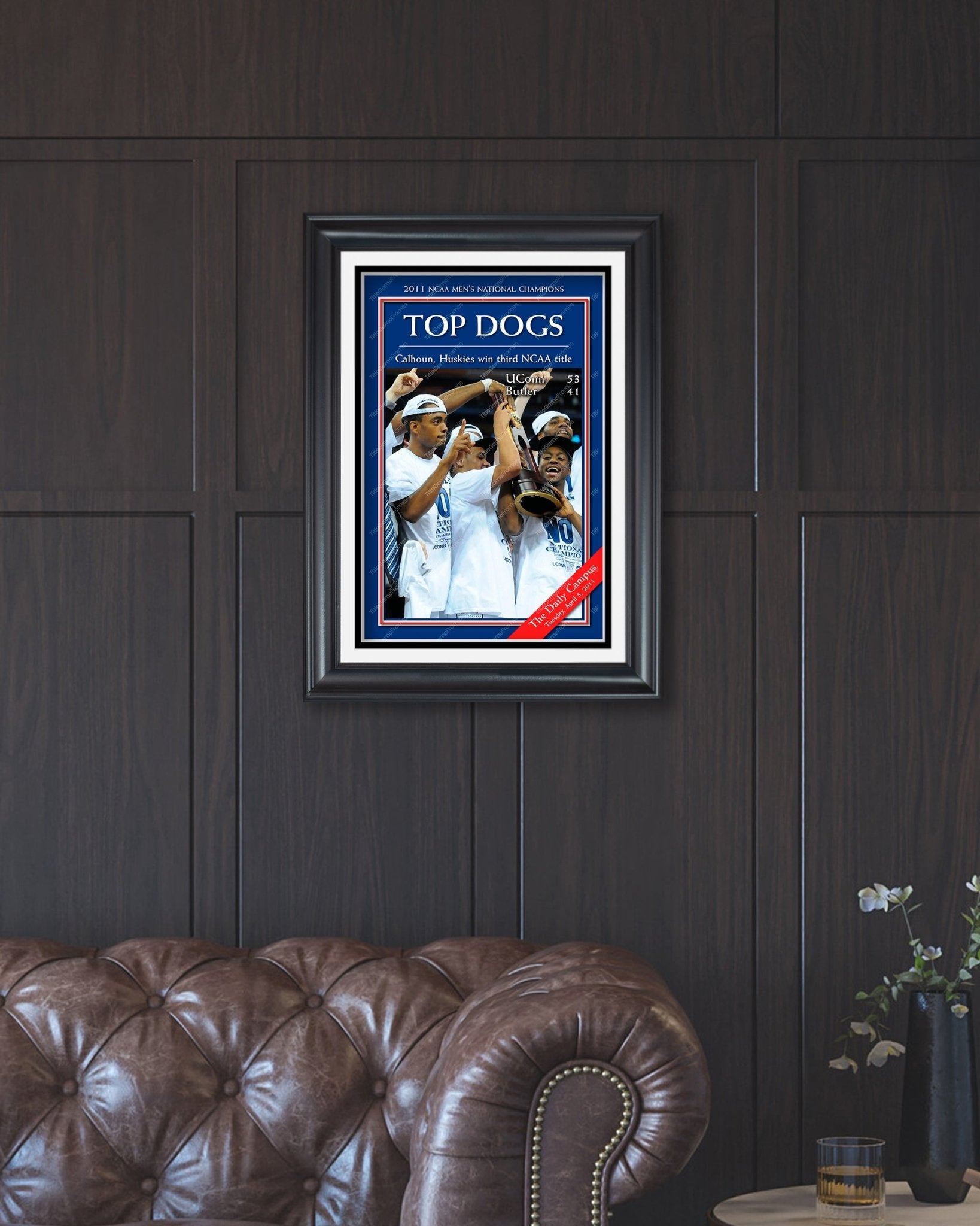 2011 UConn Huskies 'TOP DOGS' NCAA Championship Framed Newspaper - TitleGameFrames.com