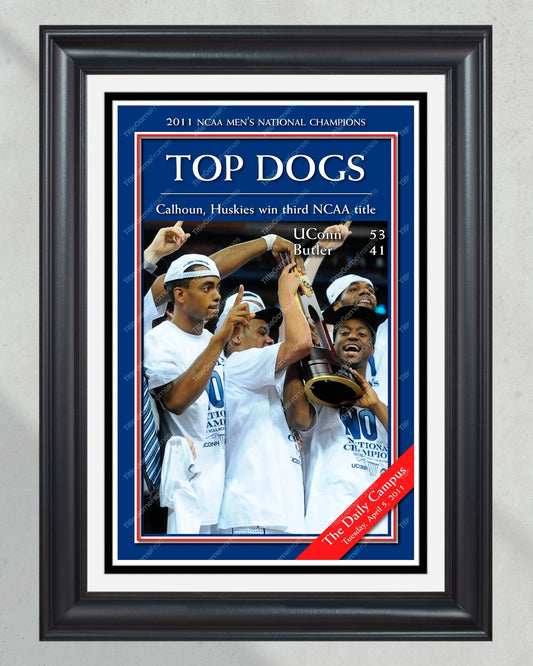 2011 UConn Huskies 'TOP DOGS' NCAA Championship Framed Newspaper - TitleGameFrames.com