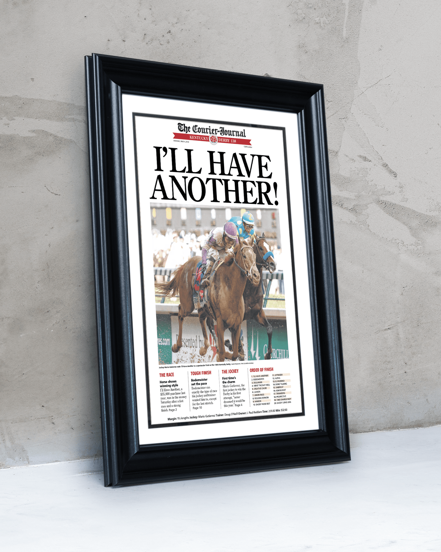 2012 Kentucky Derby “I’ll Have Another!” Winner Framed Front Page Newspaper - TitleGameFrames.com