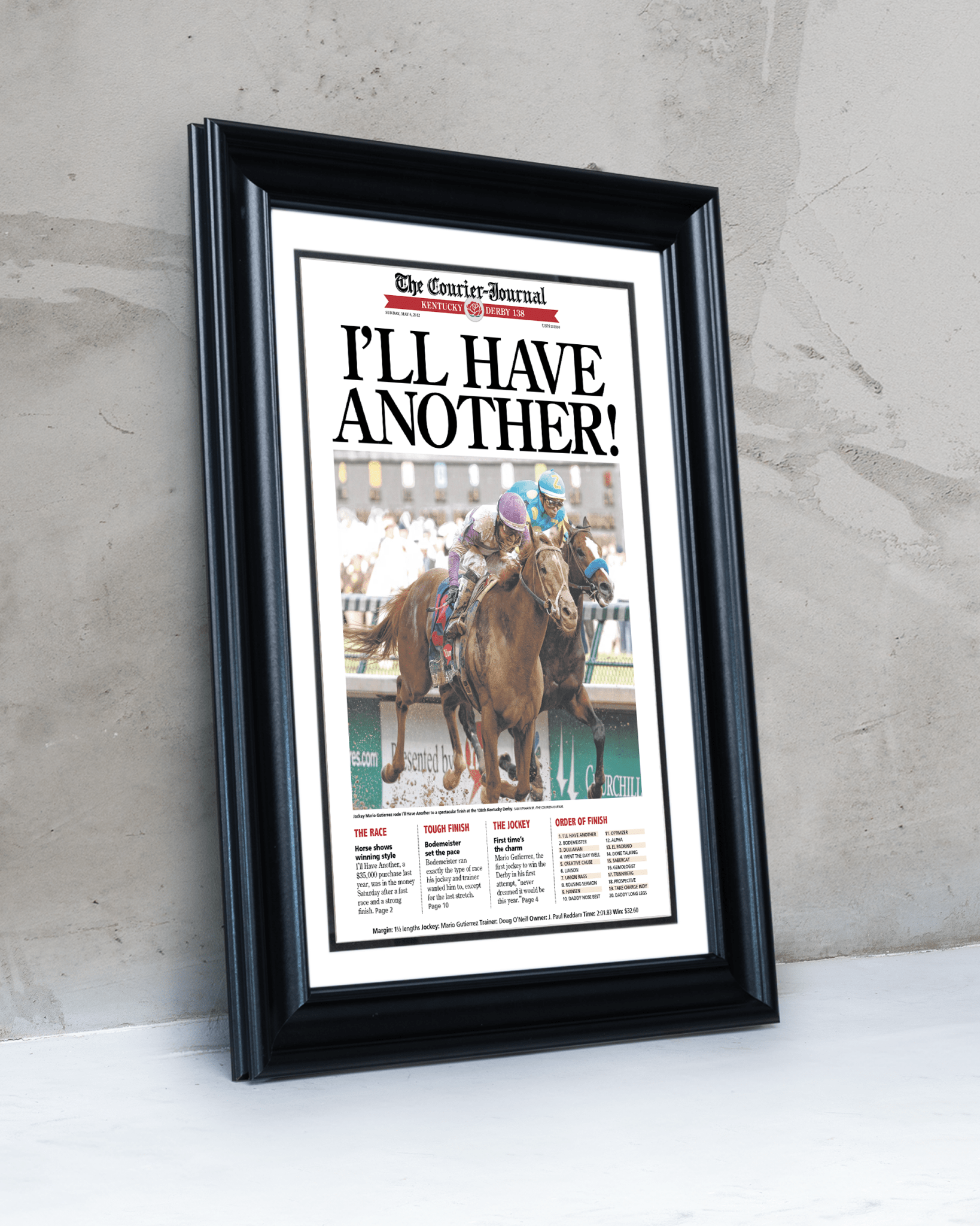 2012 Kentucky Derby “I’ll Have Another!” Winner Framed Front Page Newspaper - TitleGameFrames.com