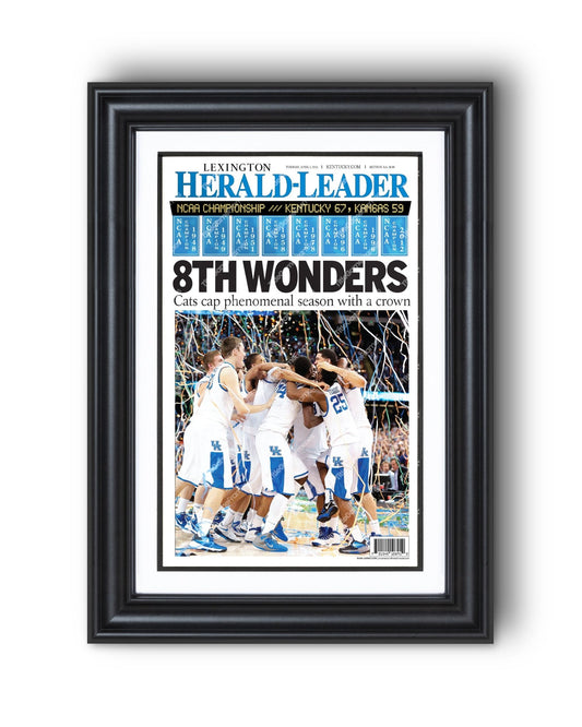2012 Kentucky Wildcats "8th Wonder" NCAA College Basketball Champions Framed Front Page Newspaper Print - Title Game Frames