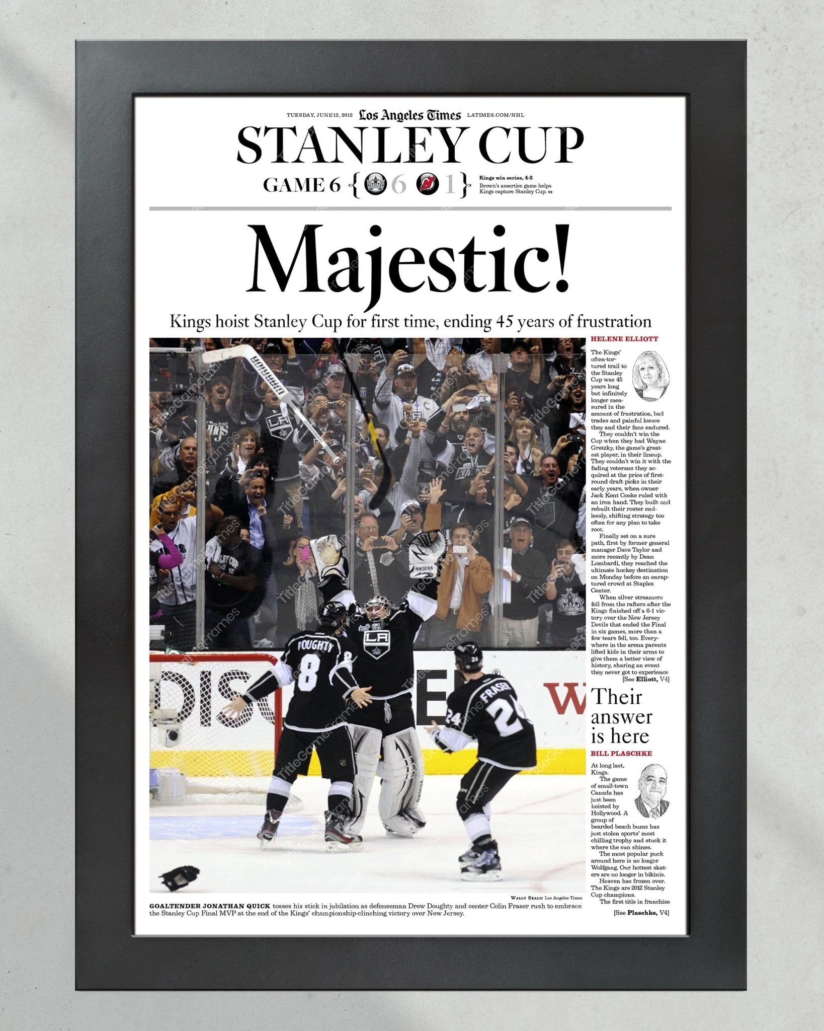 2012 Los Angeles Kings Stanley Cup Champions Framed Newspaper Front Page Print - TitleGameFrames.com