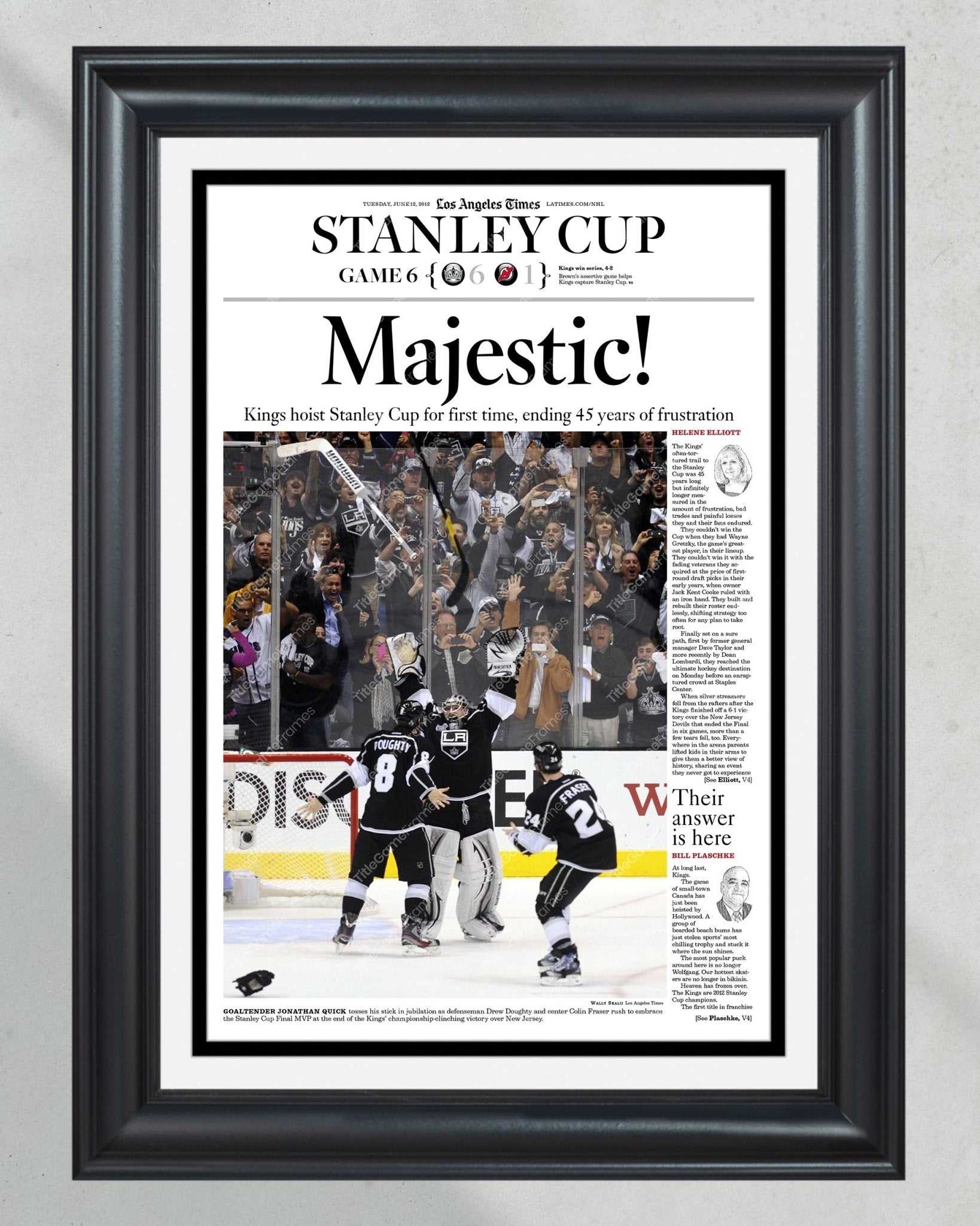 2012 Los Angeles Kings Stanley Cup Champions Framed Newspaper Front Page Print - TitleGameFrames.com