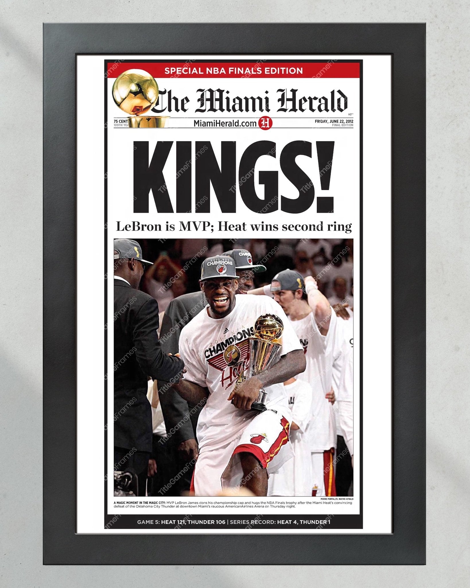 2012 Miami Heat NBA Champions Framed Newspaper Front Page Print Lebron James - TitleGameFrames.com