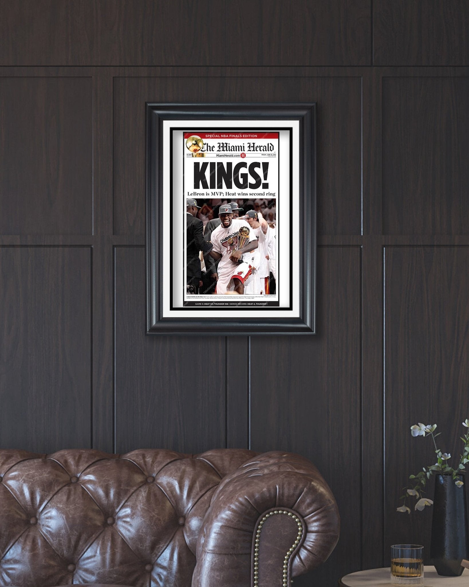 2012 Miami Heat NBA Champions Framed Newspaper Front Page Print Lebron James - TitleGameFrames.com