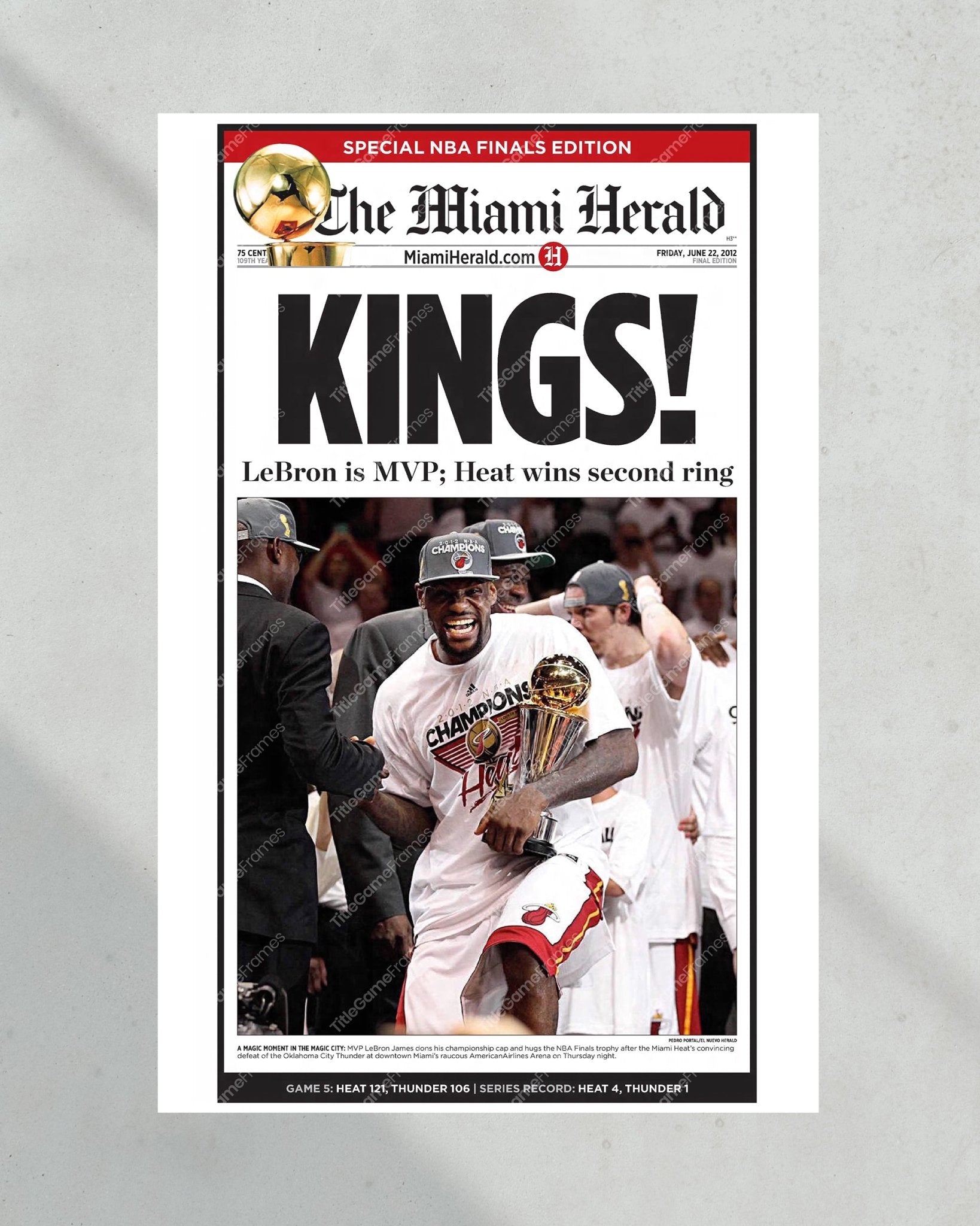 2012 Miami Heat NBA Champions Framed Newspaper Front Page Print Lebron James - TitleGameFrames.com