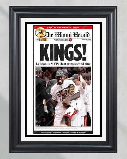 2012 Miami Heat NBA Champions Framed Newspaper Front Page Print Lebron James - TitleGameFrames.com