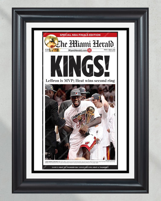2012 Miami Heat NBA Champions Framed Newspaper Front Page Print Lebron James - TitleGameFrames.com