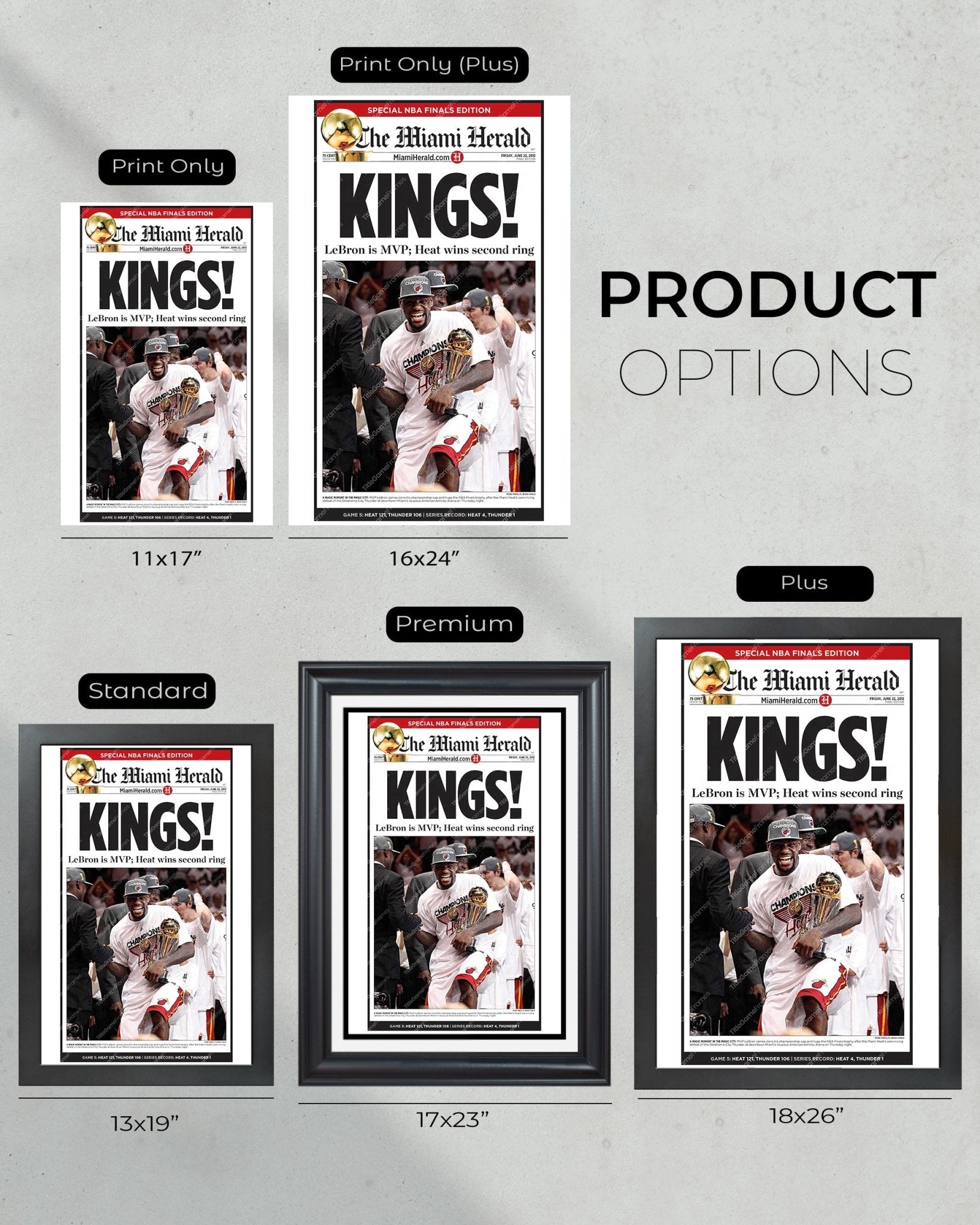 2012 Miami Heat NBA Champions Framed Newspaper Front Page Print Lebron James - TitleGameFrames.com