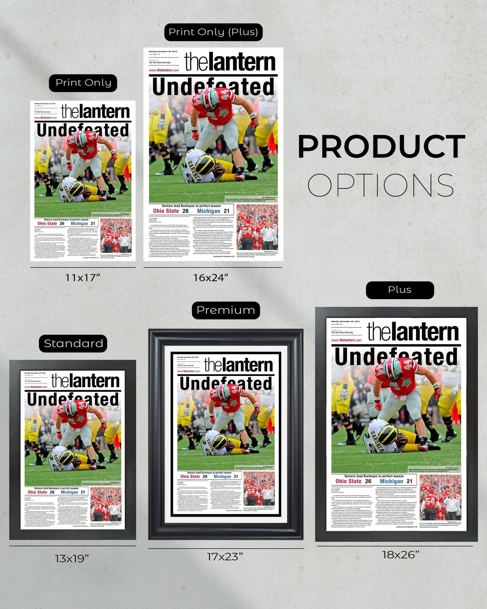 2012 Ohio State Buckeyes "Undefeated Season" The Lantern Commemorative Newspaper - TitleGameFrames.com