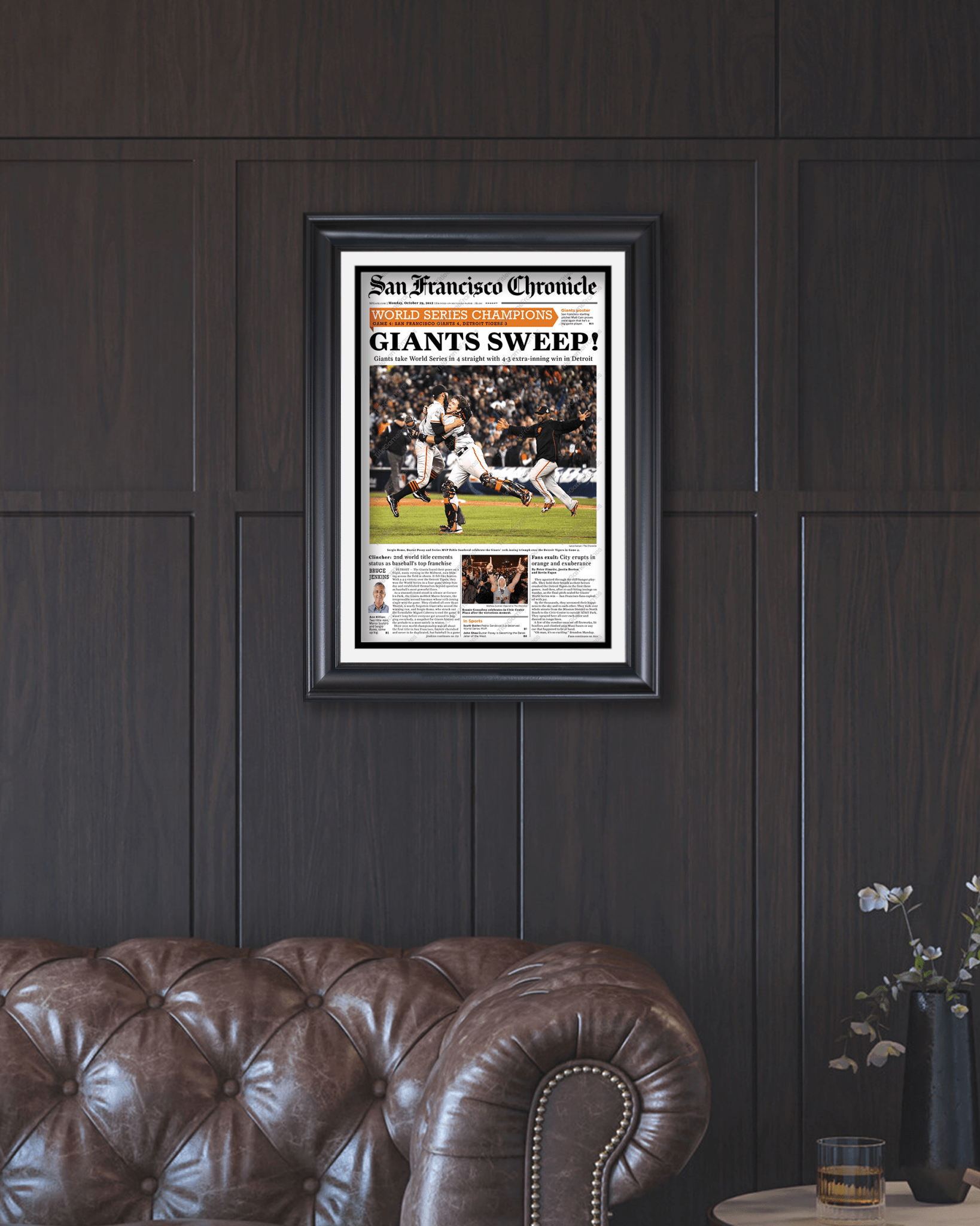 2012 San Francisco Giants World Series Framed Front Page Newspaper Print Candlestick Park Oracle Park - TitleGameFrames.com
