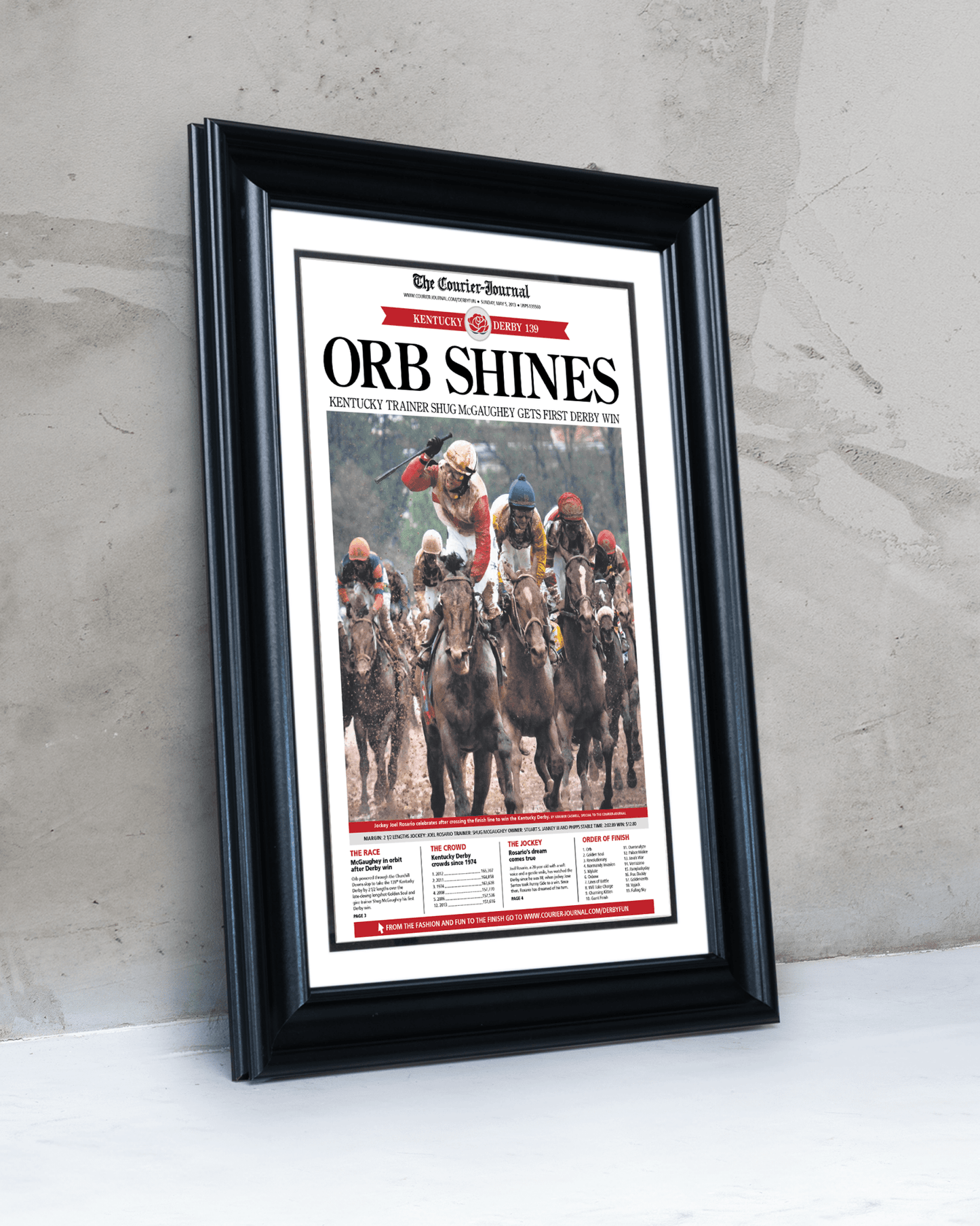 2013 Kentucky Derby “ORB SHINES” First Win Framed Front Page Newspaper - TitleGameFrames.com