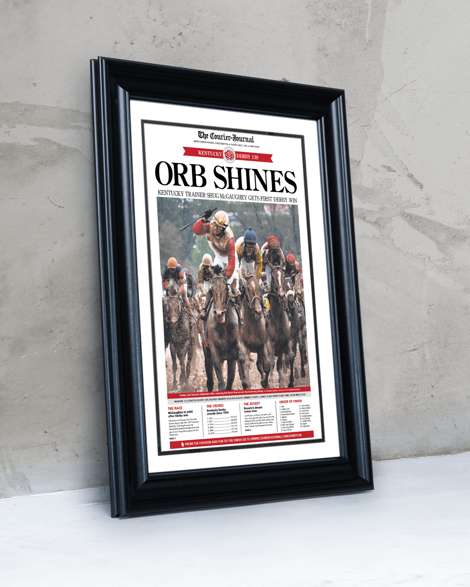 2013 Kentucky Derby “ORB SHINES” First Win Framed Front Page Newspaper - TitleGameFrames.com