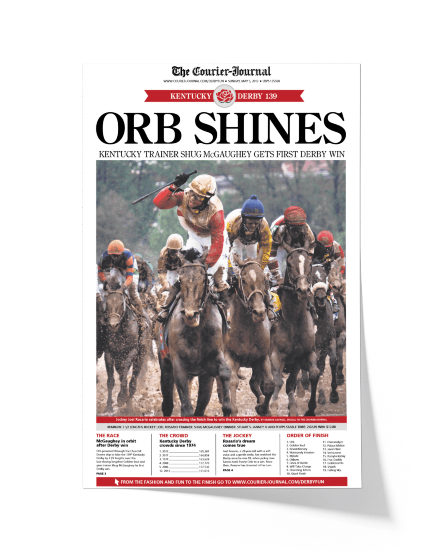 2013 Kentucky Derby “ORB SHINES” First Win Framed Front Page Newspaper - TitleGameFrames.com